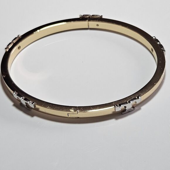 *Sale* Tory Burch Gold Tone Hinges Bracelet With Silver Tone Accents - Picture 10 of 12